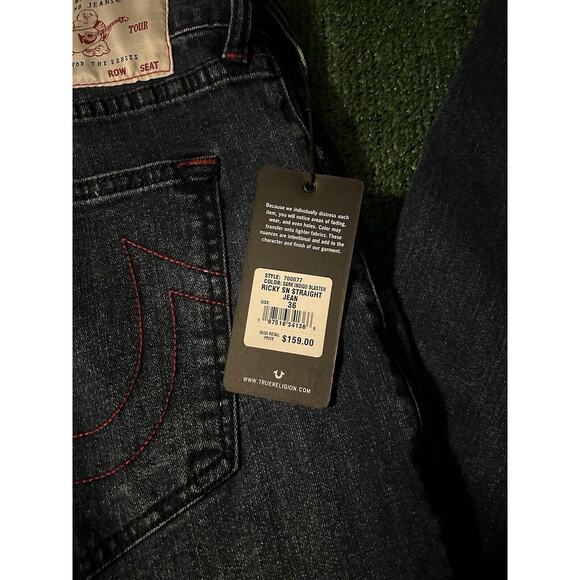 True Religion Ricky Relaxed Straight Dark Indigo Blaster Mens 36 Denim Jeans NEW - Picture 3 of 11